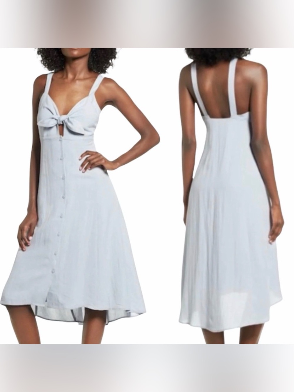 ASTR THE LABEL Tie Front Cutout Sleeveless Woven Mini Dress Small Light Blue